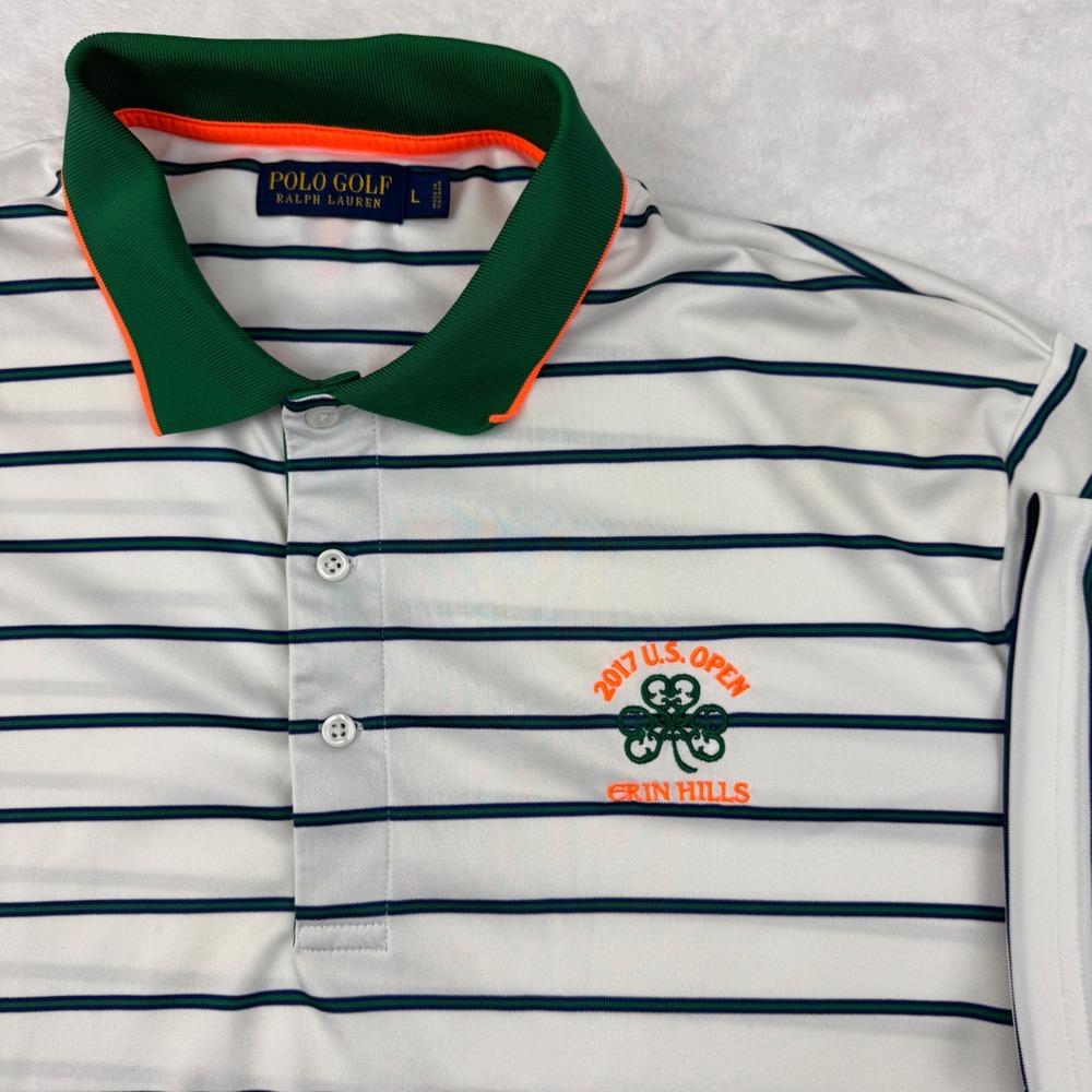 Polo Golf Ralph Lauren‎ 2017 US Open Erin Hills Mens Large White Striped Shirt